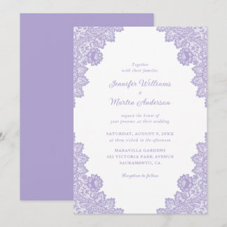 Elegant Purple Lavender Lace Wedding Invitation