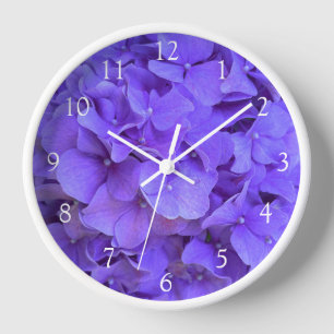 Elegant purple lavender lilac floral hydrangeas clock