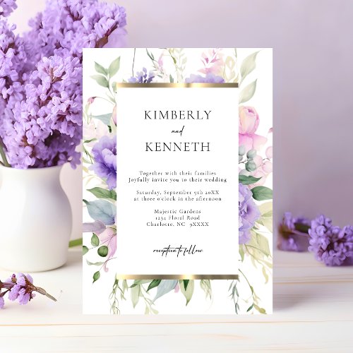 Elegant Purple Lavender Pink Floral Wedding  Invitation