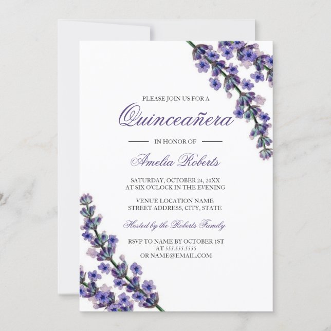 Elegant Purple Lavender Quinceanera Invitation (Front)