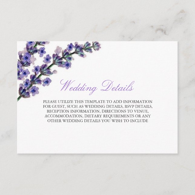 Elegant Purple Lavender Reception Details Card (Front)