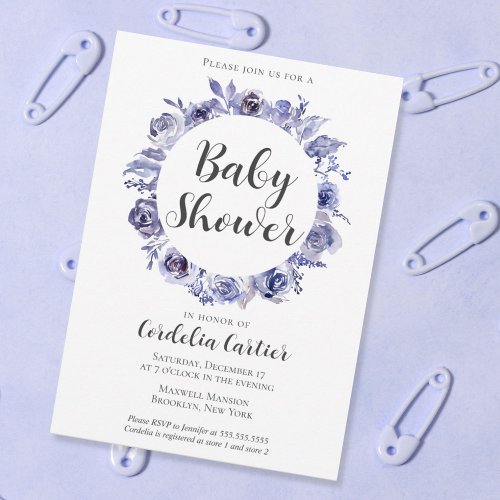 Elegant Purple Lavender Roses Floral Baby Shower Invitation