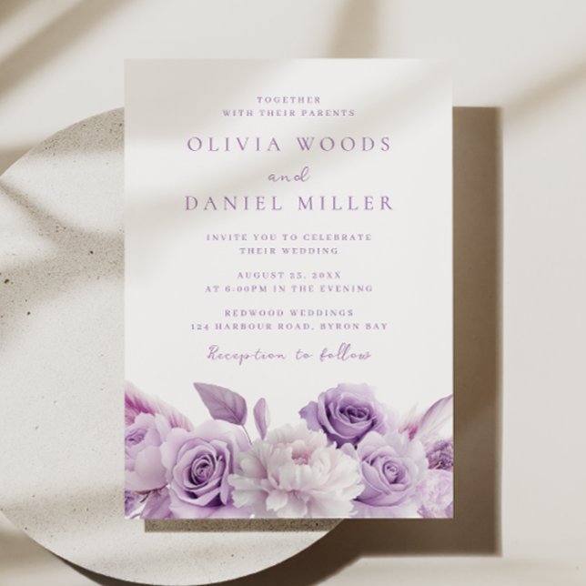 Elegant Purple Lavender Roses Wedding Invitation (Creator Uploaded)
