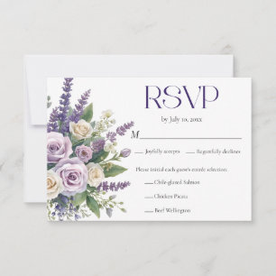 Elegant Purple Lavender Roses Wedding Meal Choice RSVP Card