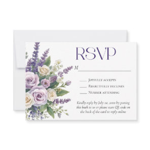 Elegant Purple Lavender Roses Wedding QR Code RSVP Card