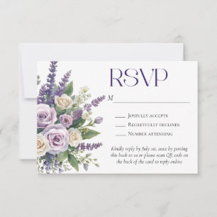 Elegant Purple Lavender Roses Wedding QR Code RSVP Card