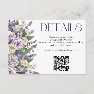 Elegant Purple Lavender Roses Wedding Website QR Enclosure Card