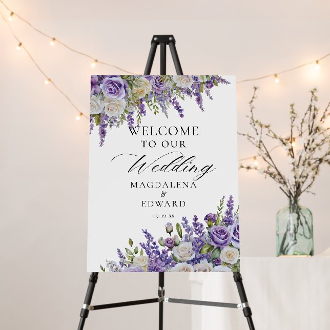 Elegant Purple Lavender Roses Wedding Welcome Foam Board (In Situ (Stand))