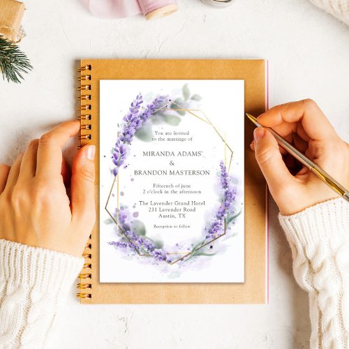 Elegant Purple Lavender Watercolor Floral Wedding  Invitation