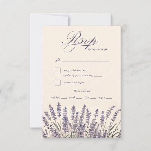 Elegant Purple Lavender Wedding Meal Choice  RSVP Card