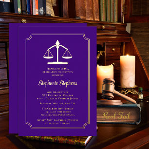 Elegant Purple Law Attorney Graduation Party Foil Invitation