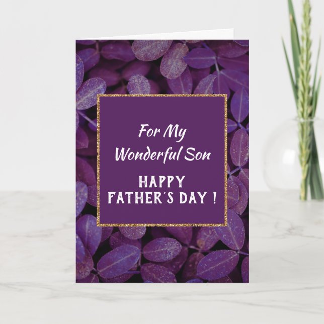 Elegant Purple Leaf Fathers Day For Son Holiday Card (Front)