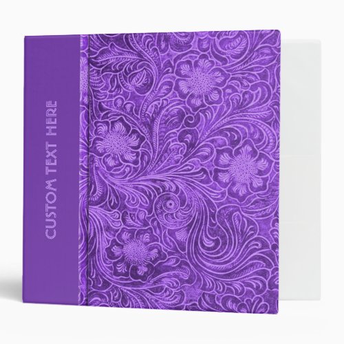 Elegant Purple Leather Look Floral Embossed Design Binder