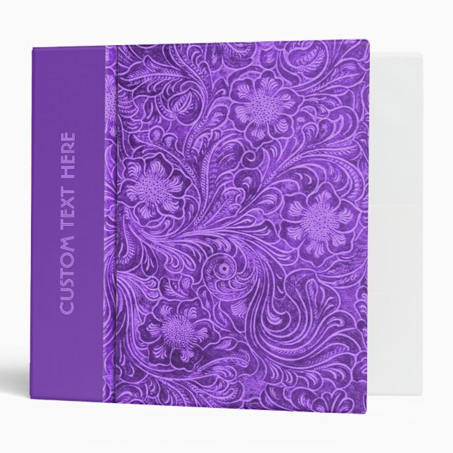 Elegant Purple Leather Look Floral Embossed Design Binder (Front/Inside)