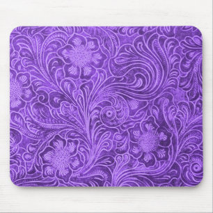 Elegant Purple Leather Look Floral Embossed Design Mouse Pad