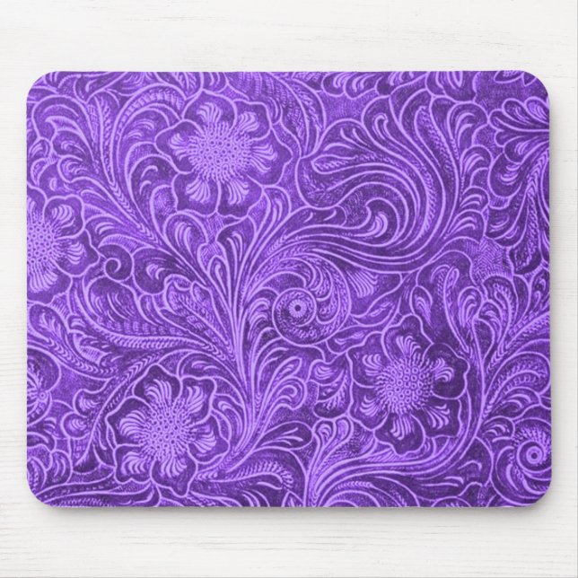 Elegant Purple Leather Look Floral Embossed Design Mouse Pad (Front)