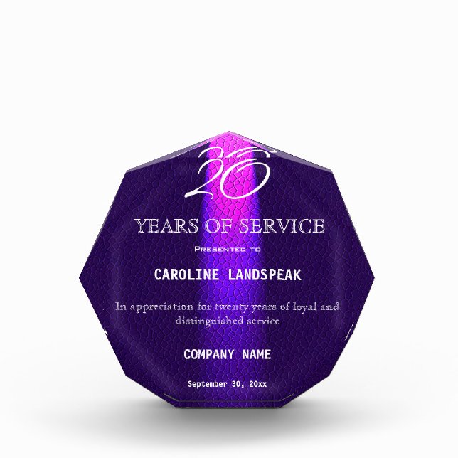 Elegant Purple Leather & Pink Ray of Light Acrylic Award (Front)