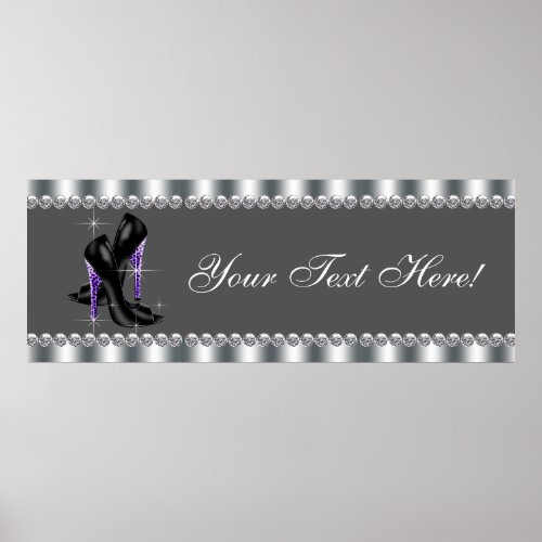 Elegant Purple Leopard High Heel Shoe Party Banner Poster