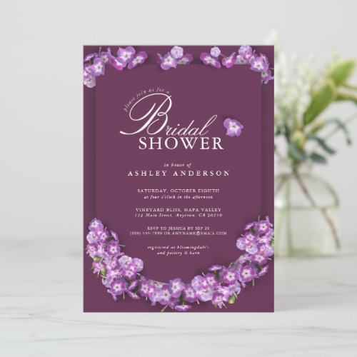 Elegant Purple Lilac FinnArch Floral Bridal Shower Invitation