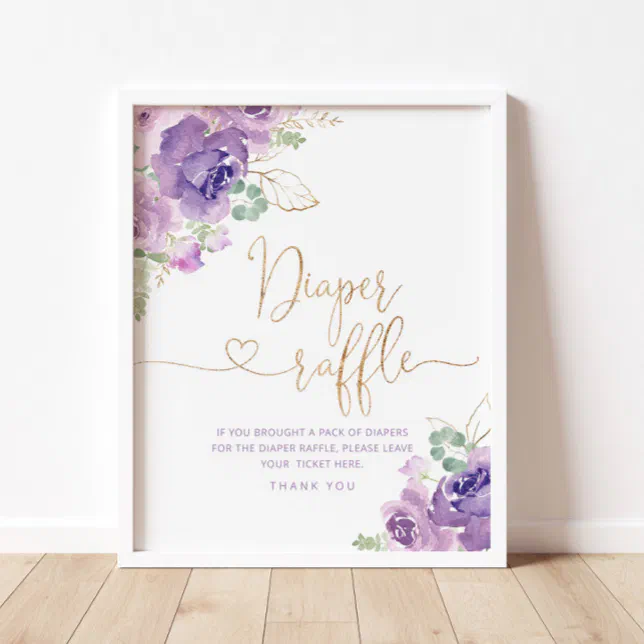 Elegant purple lilac floral diaper raffle Poster | Zazzle