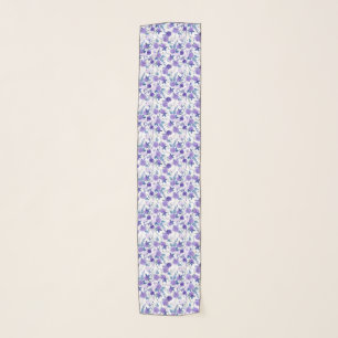 Elegant Purple Lilac Floral On White Scarf