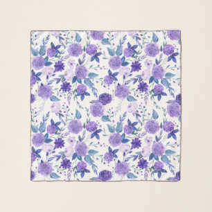 Elegant Purple Lilac Floral On White Scarf