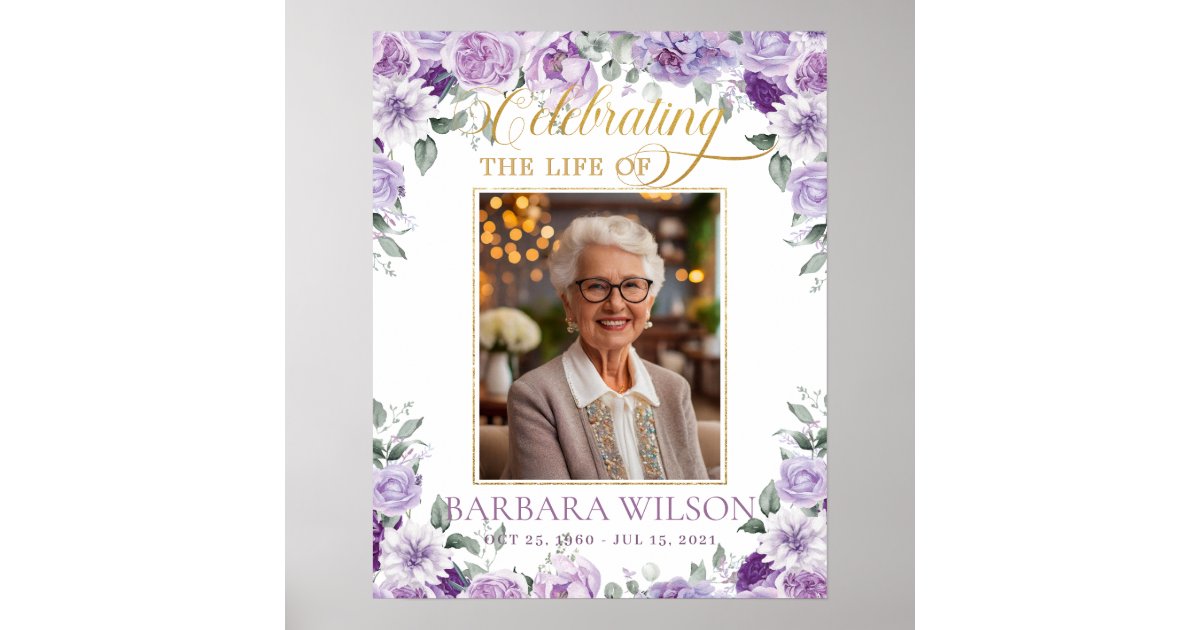Elegant Purple Lilac Floral Photo Funeral Memorial Poster | Zazzle