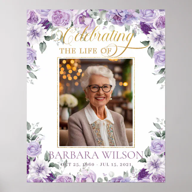 Elegant Purple Lilac Floral Photo Funeral Memorial Poster | Zazzle