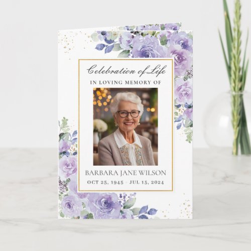 Elegant Purple Lilac Floral Photo Funeral Memorial
