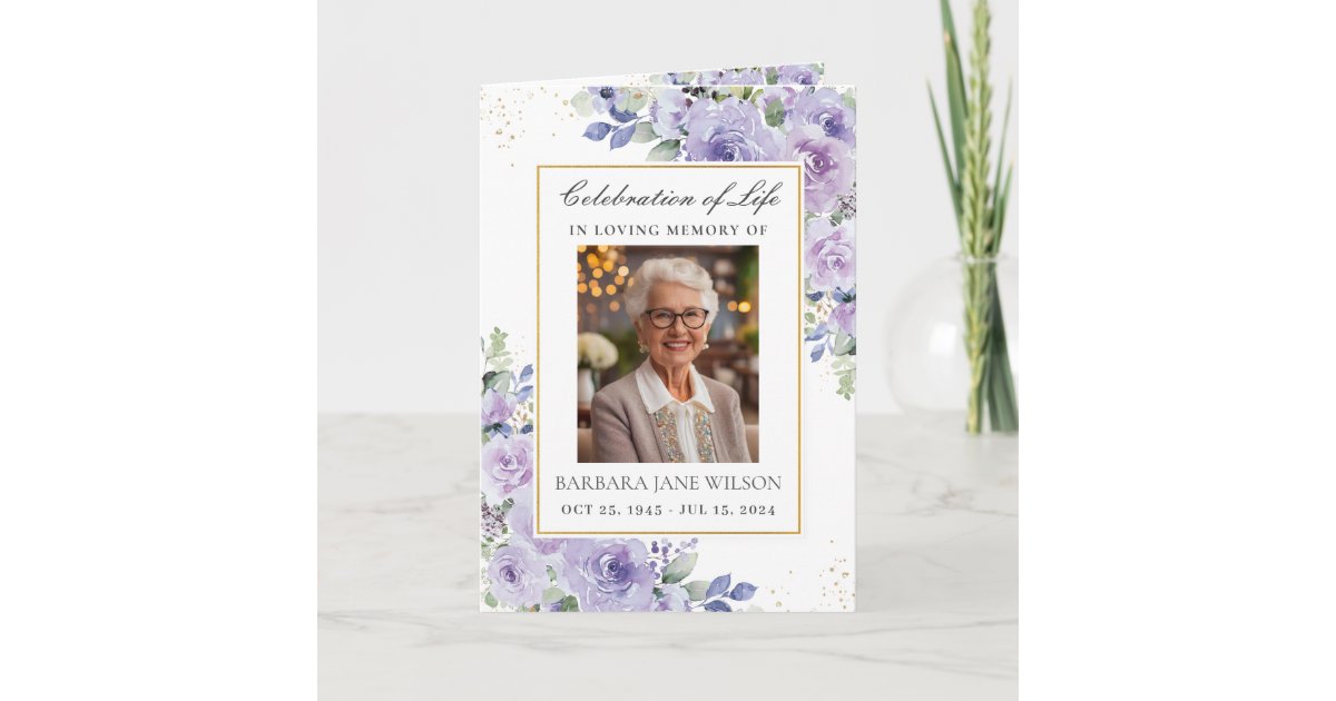 Elegant Purple Lilac Floral Photo Funeral Memorial Program | Zazzle
