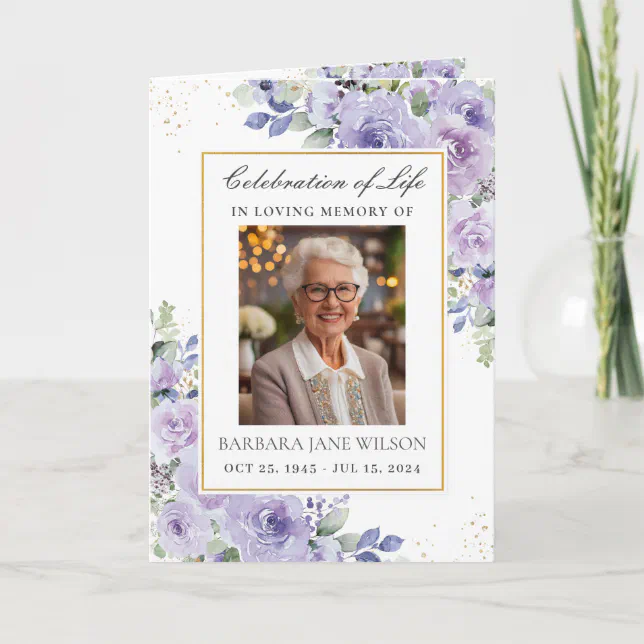 Elegant Purple Lilac Floral Photo Funeral Memorial Program | Zazzle