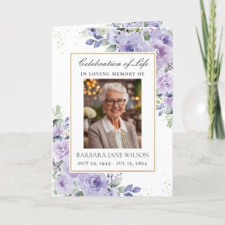 Elegant Purple Lilac Floral Photo Funeral Memorial Program