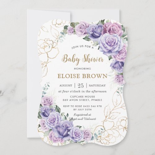 Elegant Purple Lilac Lavender Roses Baby Shower Invitation