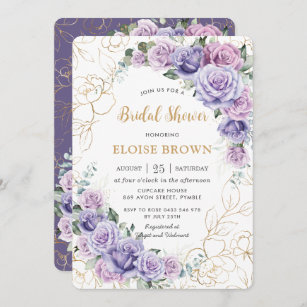 Elegant Purple Lilac Lavender Roses Bridal Shower Invitation