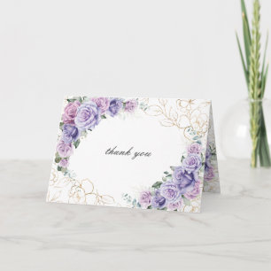 Elegant Purple Lilac Lavender Roses Wedding Folded Letterpress Thank You Card