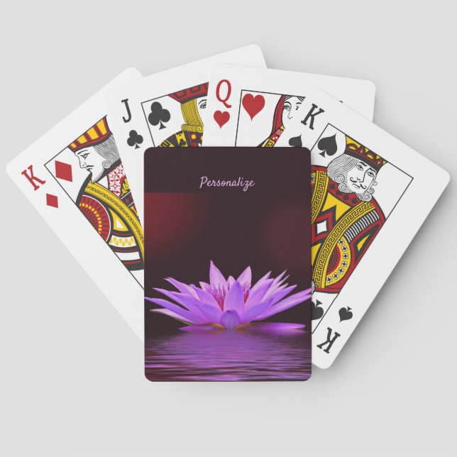 Elegant Purple Lilac Lotus Flower Zen Personalized Poker Cards (Back)