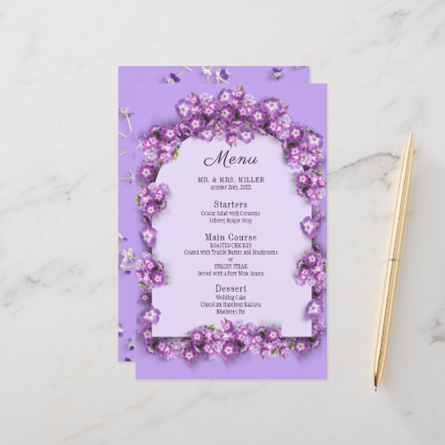 Elegant Purple Lilac moon Arch Floral Wedding Menu