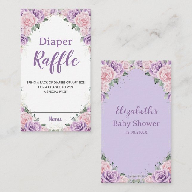 Elegant Purple Lilac Pink Floral Diaper Raffle Enclosure Card (Front/Back)