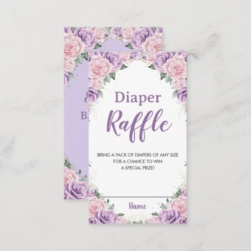 Elegant Purple Lilac Pink Floral Diaper Raffle Enclosure Card