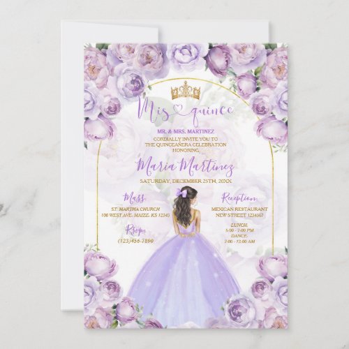 Elegant Purple Lilac Princess Dresses Mis Quince Invitation