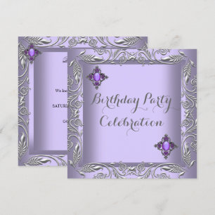 Elegant Purple Lilac Silver Jewel Birthday Party 2 Invitation
