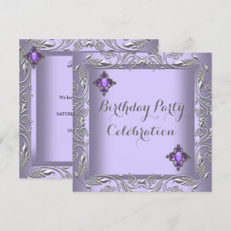 Elegant Purple Lilac Silver Jewel Birthday Party 2 Invitation