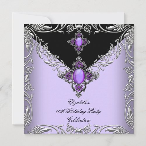 Elegant Purple Lilac Silver Jewel Birthday Party 3 Invitation