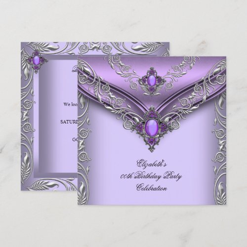 Elegant Purple Lilac Silver Jewel Birthday Party Personalized Invitation