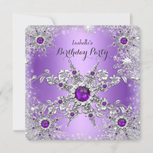Elegant Purple Lilac Snowflake Birthday Party Invitation