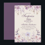 Elegant Purple Lilac Watercolor Floral 70th Invitation<br><div class="desc">Celebrate a special milestone in style with this elegant surprise 70th birthday party invitation, designed for women who love timeless beauty. Featuring delicate purple and lilac watercolor florals, this invitation captures the soft, romantic feel of spring and summer celebrations. The graceful calligraphy script font adds a touch of sophistication, making...</div>