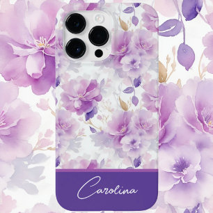 Elegant purple lilac watercolor floral design iPhone 14 pro max case