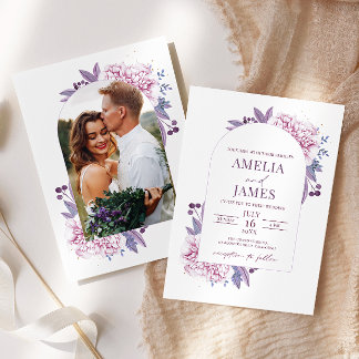 Elegant Purple Lilac Watercolor Photo Arch Invitation