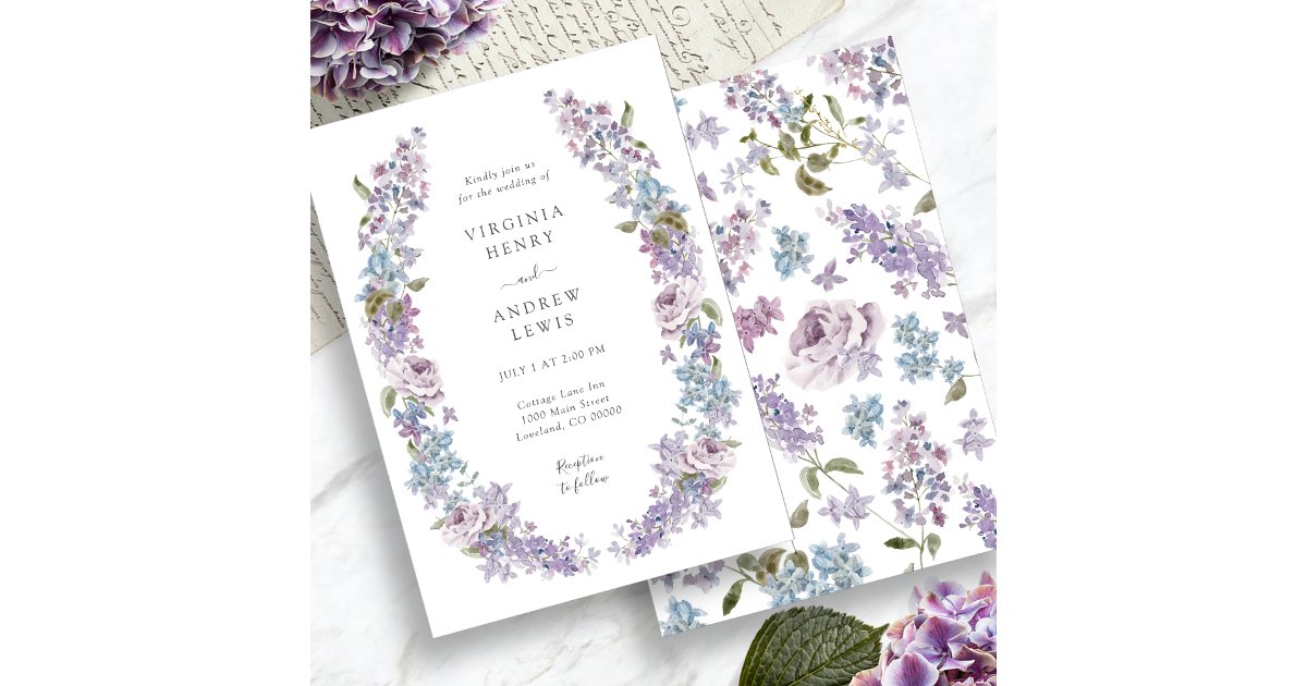 Elegant Purple Lilac Wedding Invitation | Zazzle
