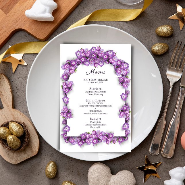 Elegant Purple Lilac WhiteArch Floral Wedding Menu (Creator Uploaded)